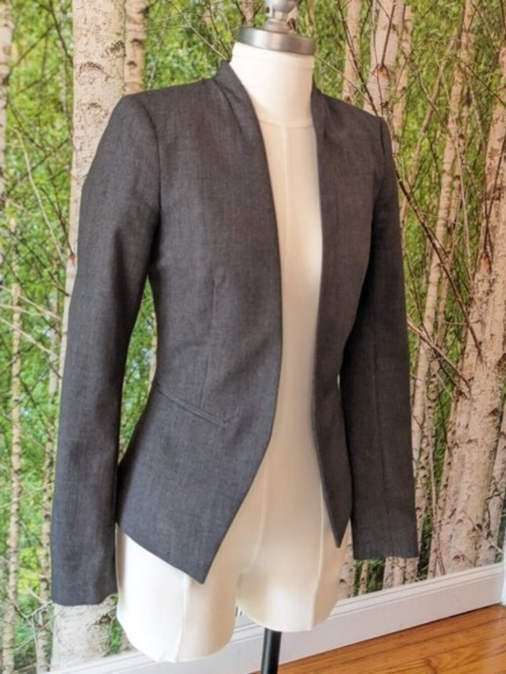 H&M open front slim fit blazer in medium gray (sz8)